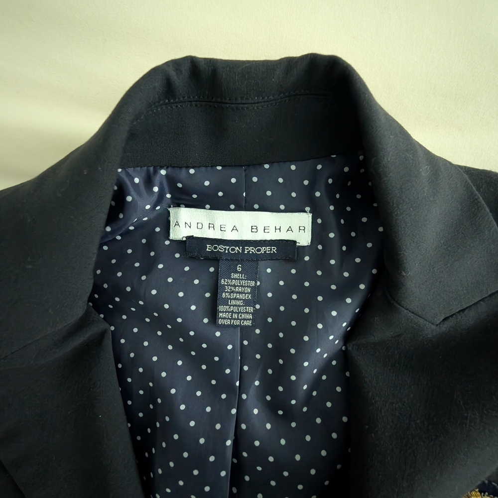 Andrea Behar Boston Proper Blazer with Gold Accents, Women's Size 6 - Picture 5 of 7